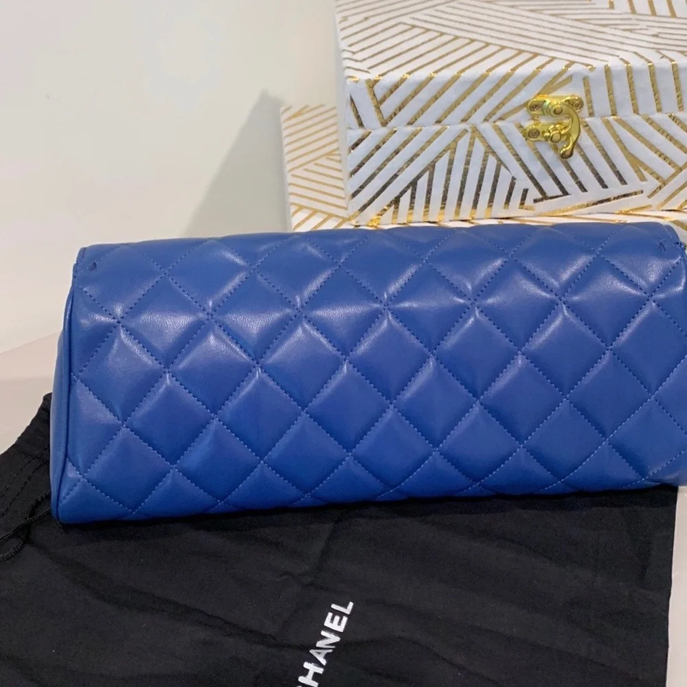 Chanel Blue Quilted Lambskin Clutch with Gold CC Turnlock